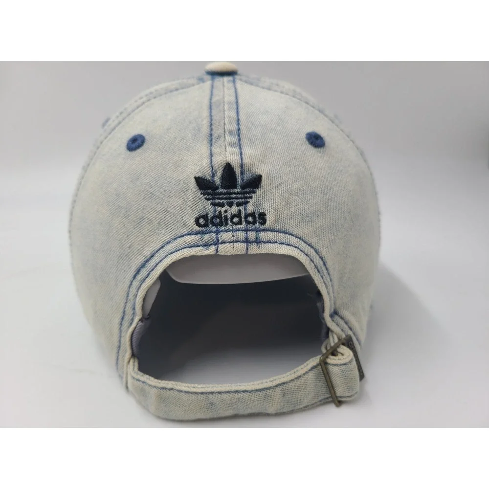 Women Adidas Trefoil Denim Style Look Acid Stonewash Jean Strapback Hat Cap Blue